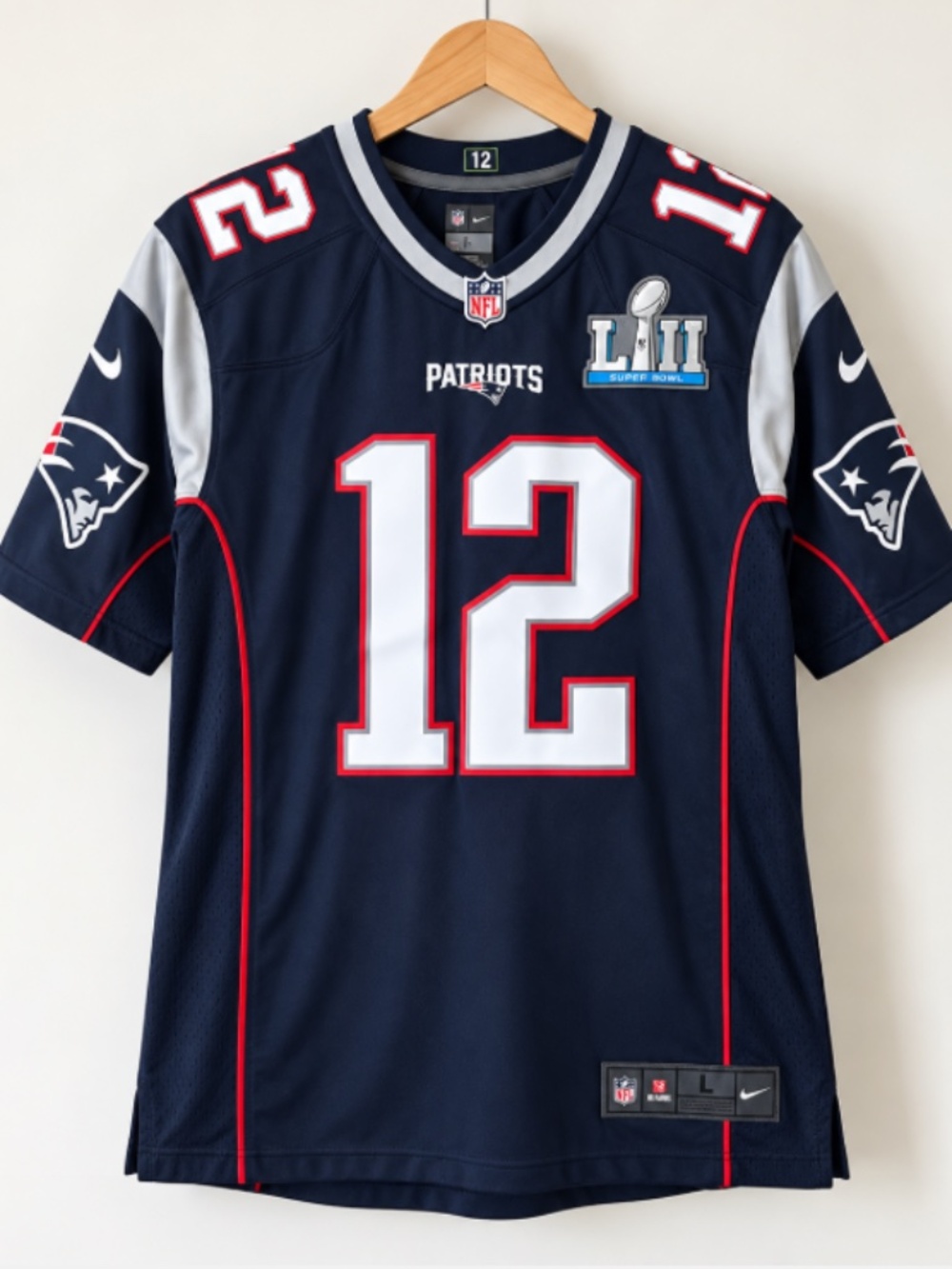 Tom Brady #12 Patriots Nike On Field Super Bowl LII Jersey Large